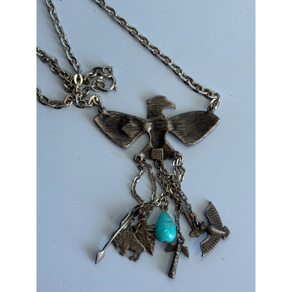 Vintage Park Lane Block Turquoise Tribal Charm Peyote Bird Southwestern Necklace - Picture 9 of 10